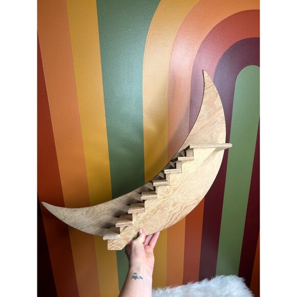 Vintage homemade wooden moon stairs wall hanging shelf - vintage cond. no hooks - Picture 3 of 6